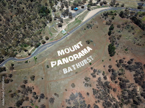 Aerial view of the Mount Panorama Circuit, the home of Australia most famous motor car race. Bathurst is located in the central west region of NSW.