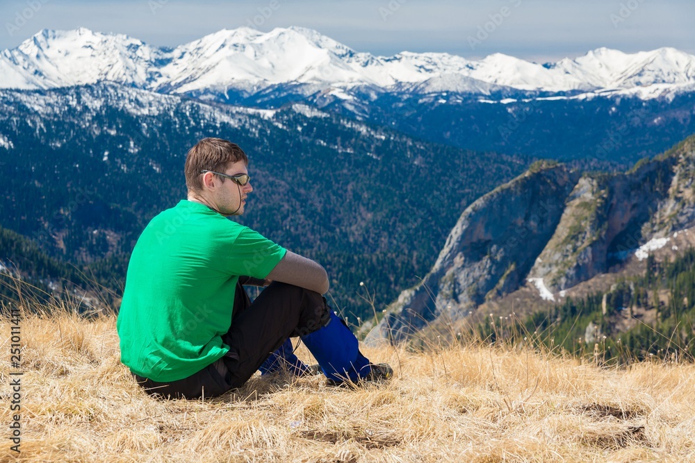 A man in mountain day autumn A man in mountain day autumn
