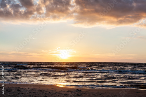 Sunset on the beach  polish sea baltic