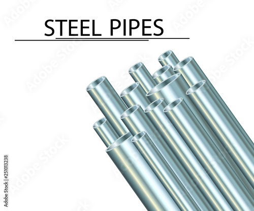 Steel pipes on a white background. Industrial vector illustration. Metal tube .