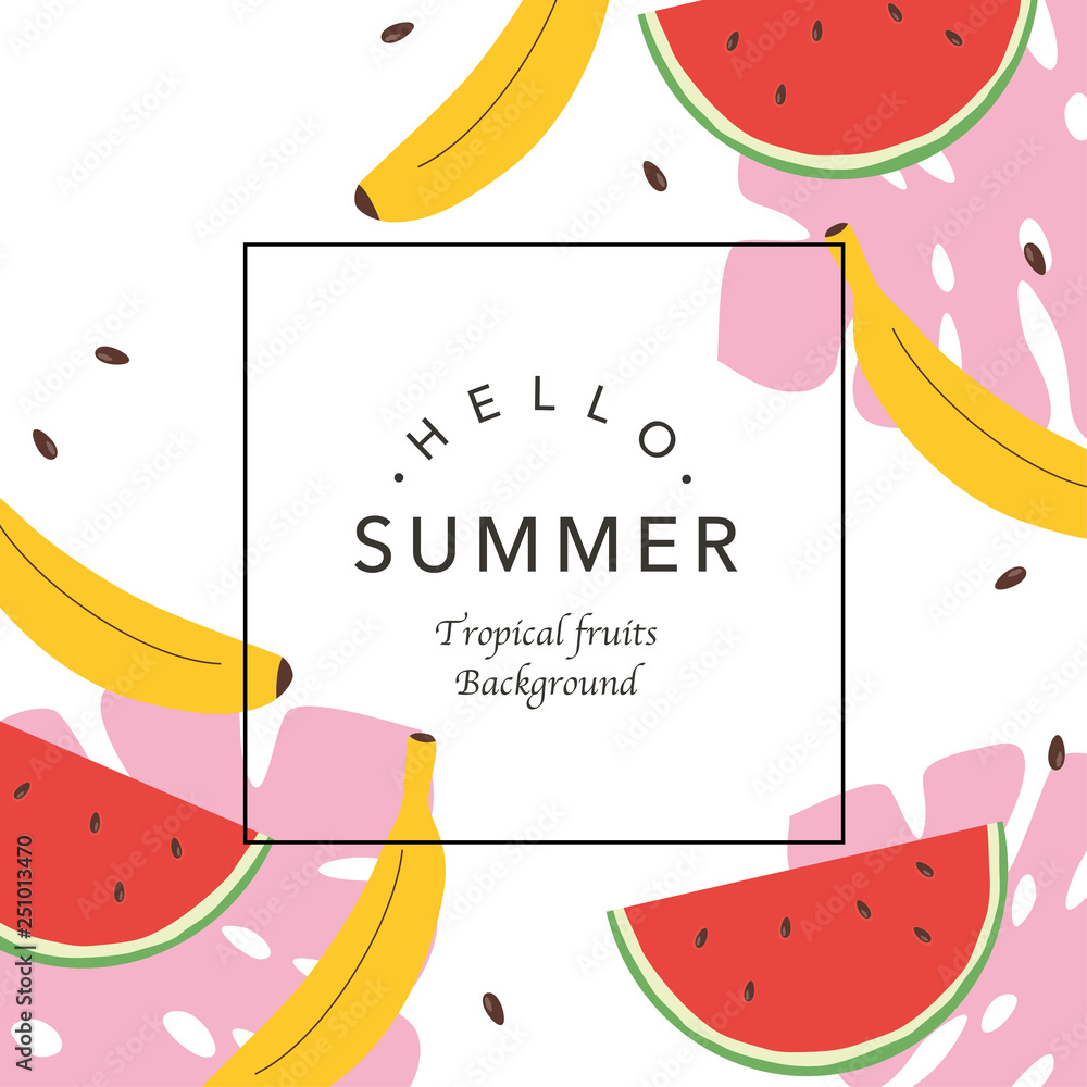 トロピカルフルーツ背景 スイカとバナナ Stock Vector Adobe Stock