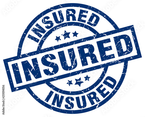 insured blue round grunge stamp