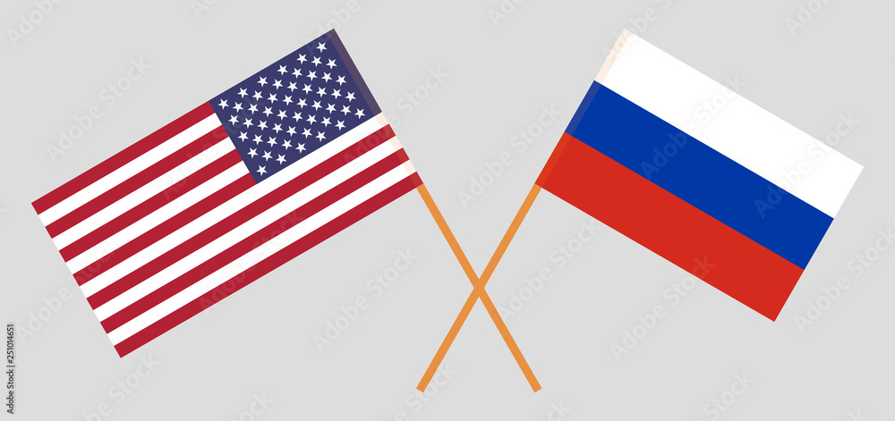 USA and Russia. The United States of America and Russian flags. Official colors. Correct proportion. Vector