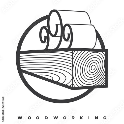  illustration consisting of a picture of a piece of wood and the inscription "woodworking" in the form of a symbol or logo