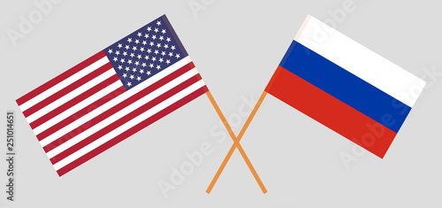 USA and Russia. The United States of America and Russian flags. Official colors. Correct proportion. Vector