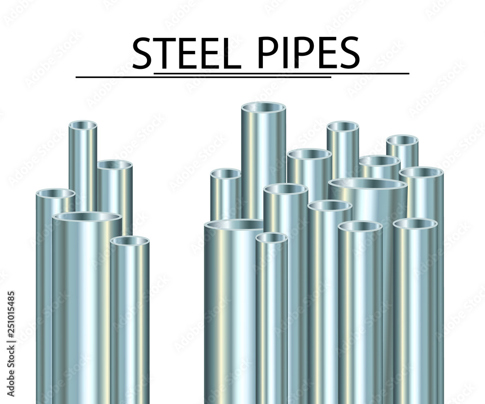 Steel pipes on a white background. Industrial vector illustration. Metal tube . Steel pipes on a white background. Industrial vector illustration. Metal tube .