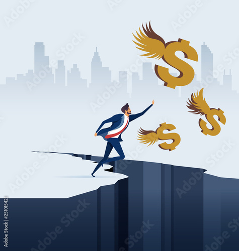 Businessman chasing dollars in business concept