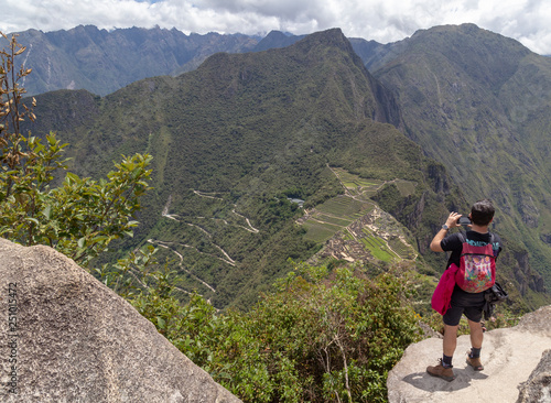 Machu Picchu- December 20, 2018,tourist on top of the mountain, Huayna Picchu, Machu Picchu, Peru