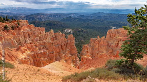 View on ochre rock formations in Bryce Canyon National Park, Utah, United States