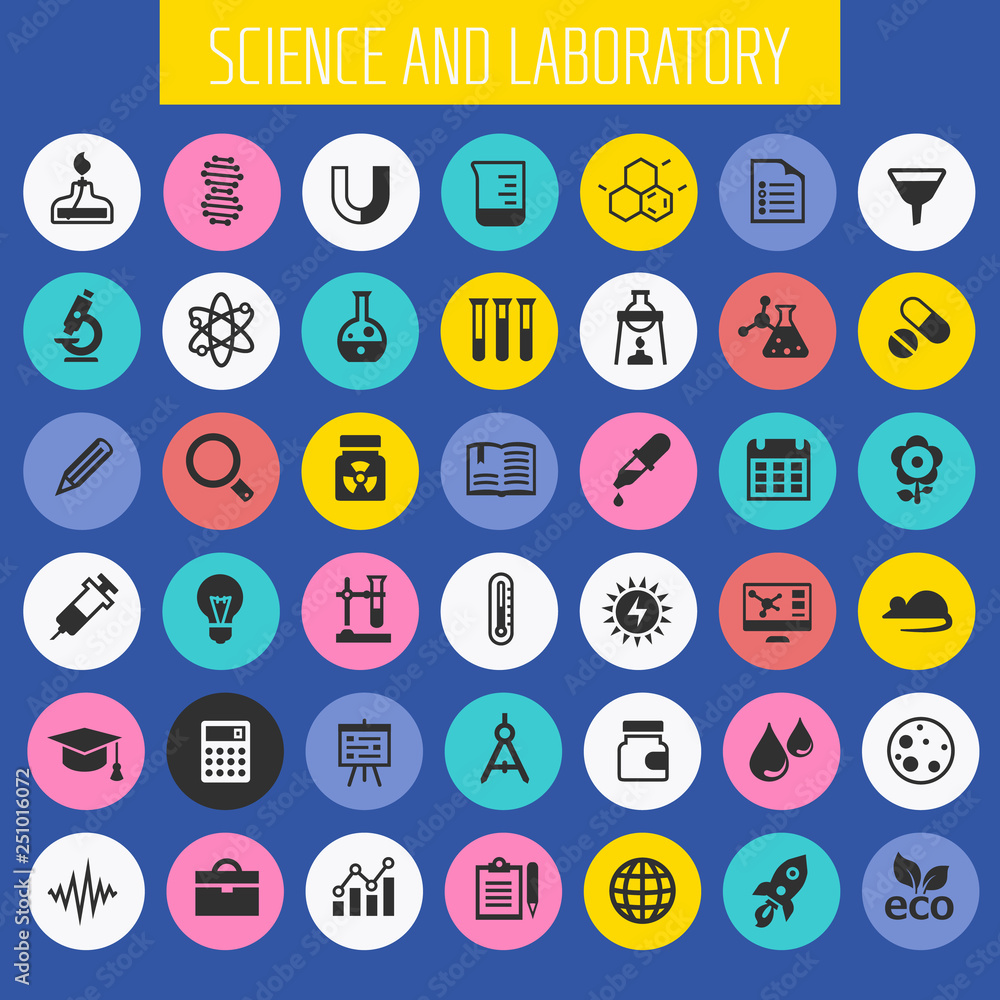 Trendy flat design Science and Laboratory icons collection
