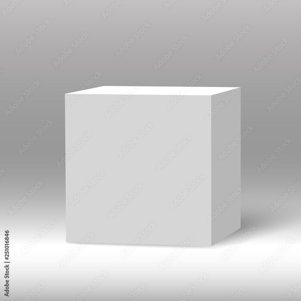 White beautiful realistic 3d cube vector on shaded background. White beautiful realistic 3d cube vector on shaded background.