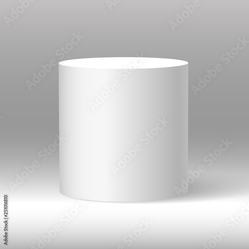 White beautiful realistic 3d cylinder vector on shaded background.