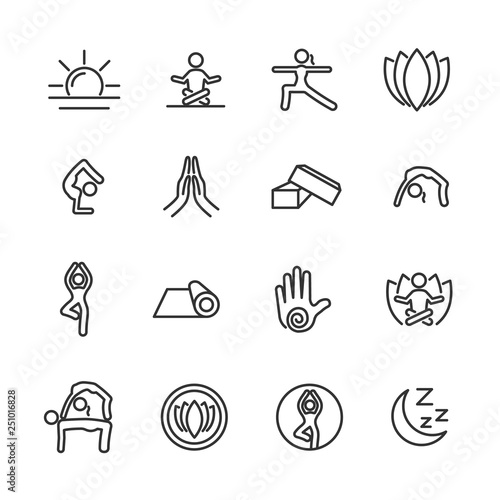Vector set of yoga line icons.
