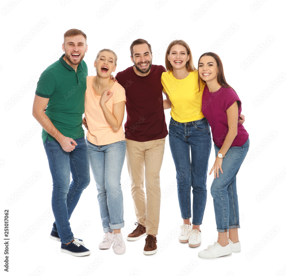 Full length portrait of young people laughing on white background Full length portrait of young people laughing on white background