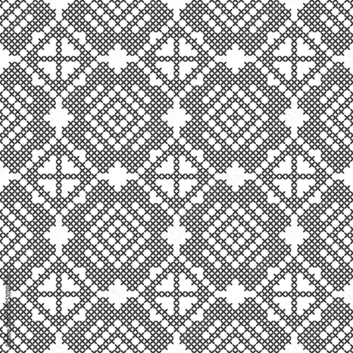 Cross stitch, seamless decorative pattern. Embroidery and knitting. Abstract geometric background. Ethnic ornaments.