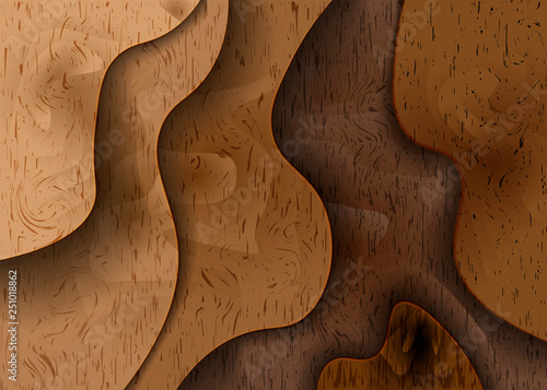 3D woodcut layers texture vector banner. Abstract wood cut art background design for website template.