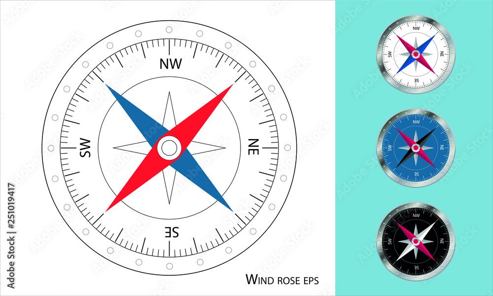 Compass wind rose line icon for web, mobile and infographics. Vector dark grey icon isolated on light grey background. - Vector Compass wind rose line icon for web, mobile and infographics. Vector dark grey icon isolated on light grey background. - Vector