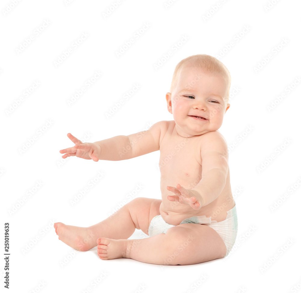 Cute little baby on white background. Crawling time Cute little baby on white background. Crawling time
