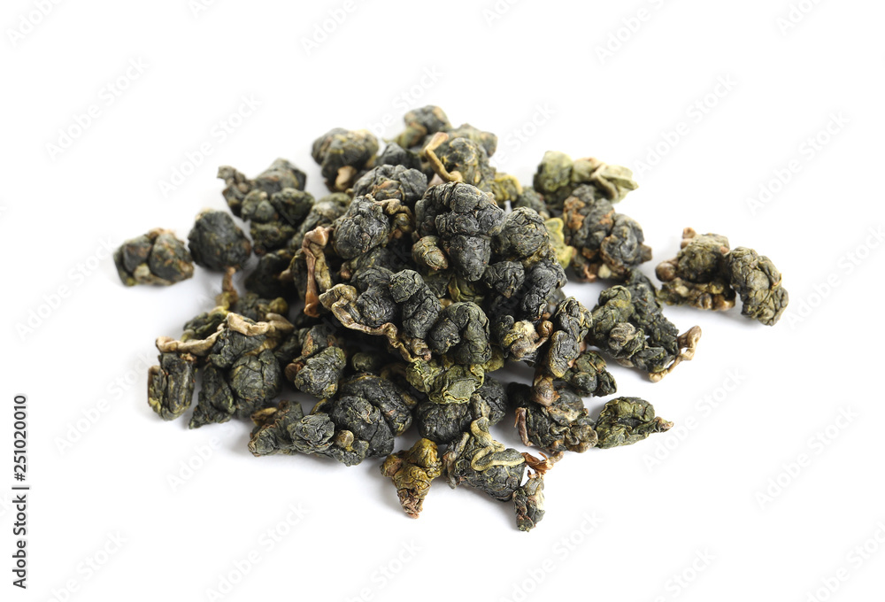 Heap of Tie Guan Yin Oolong tea on white background Heap of Tie Guan Yin Oolong tea on white background
