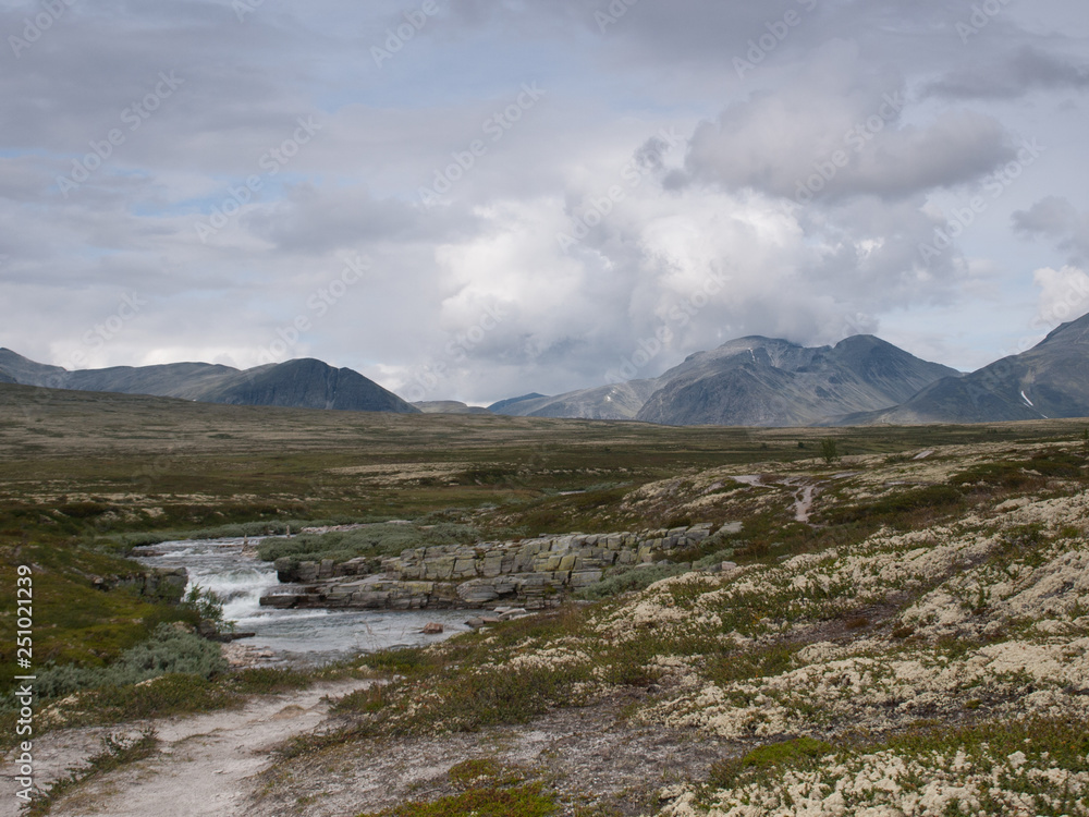 A view on mountains during hike in Rondane National Park, Norway