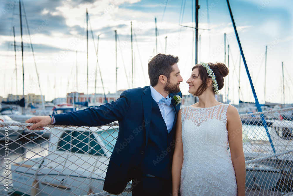 Young wedding couple enjoying romantic moments 