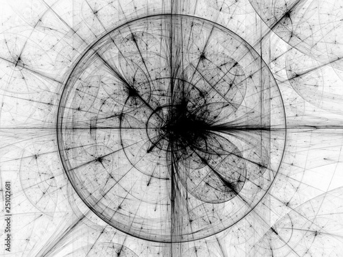 Quadro su tela Black and White geometric curved patterns, Organic shapes, circles and lines, X-Ray concept, transparent see-through appearance, Abstract Digital Design, Artistic Illustration