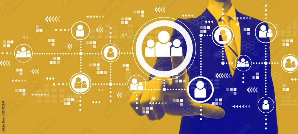Social connections with businessman in a yellow and blue duotone Social connections with businessman in a yellow and blue duotone