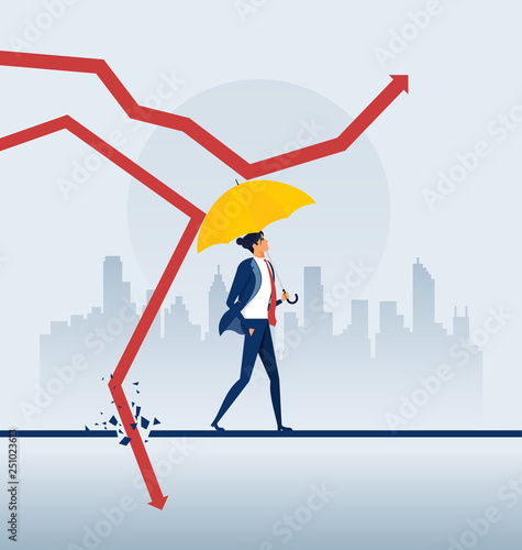 businessman holding umbrella protect graph down