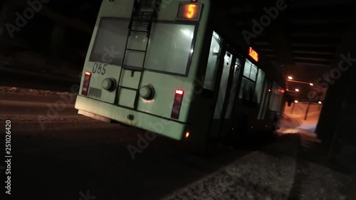 Electric bus rides at night