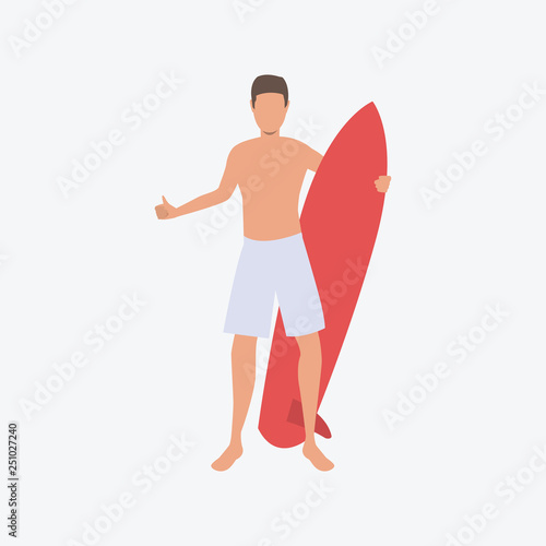 Surfer flat icon. Man, surf board