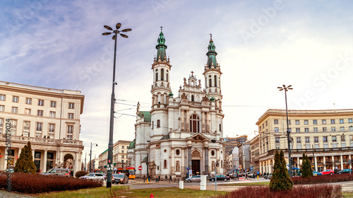 Church of the Holiest Savior in Warsaw, Poland, baroque and renaissance style city landmark from 1927. February, 2019.