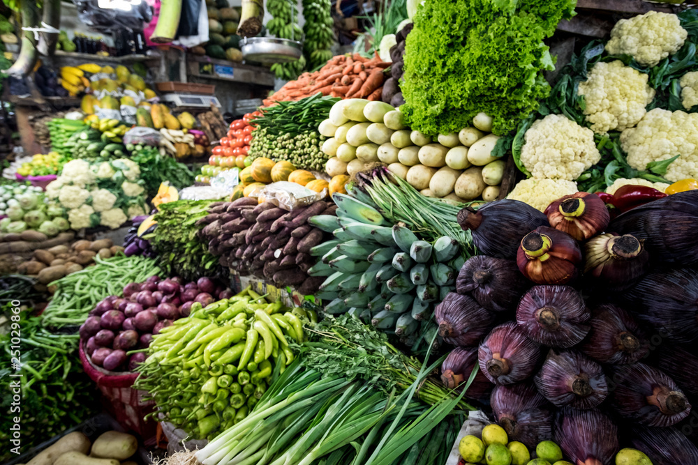 All kinds of asian vegetable on a market in sri lanka