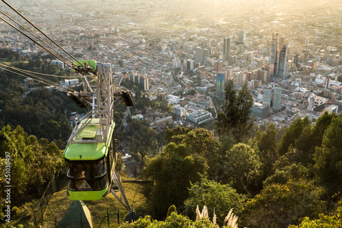 Furnicular to Monserrat in Bogota with skyscrapers in the backgr