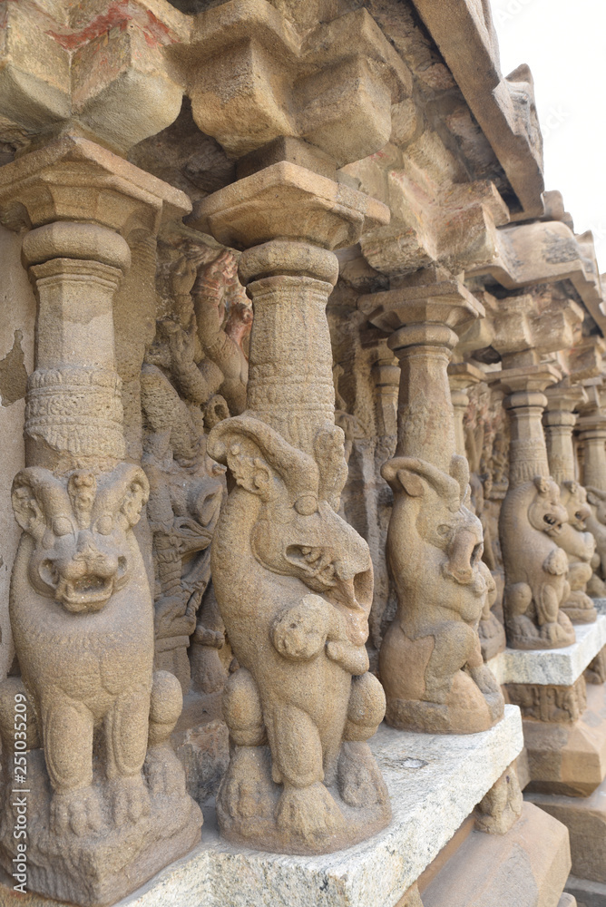 Colonnes animalières du temple de Kanshipuram, Inde du Sud