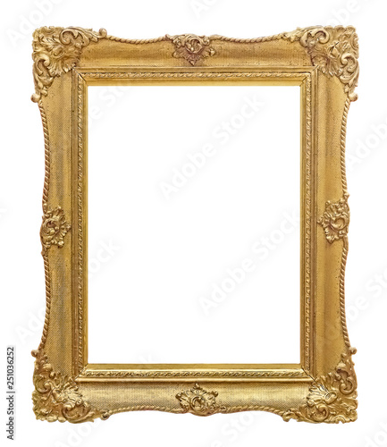 Golden frame for paintings, mirrors or photo isolated on white background