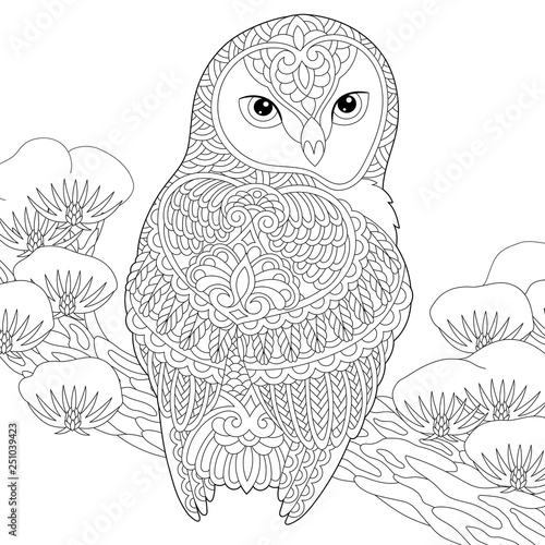 zentangle owl coloring page