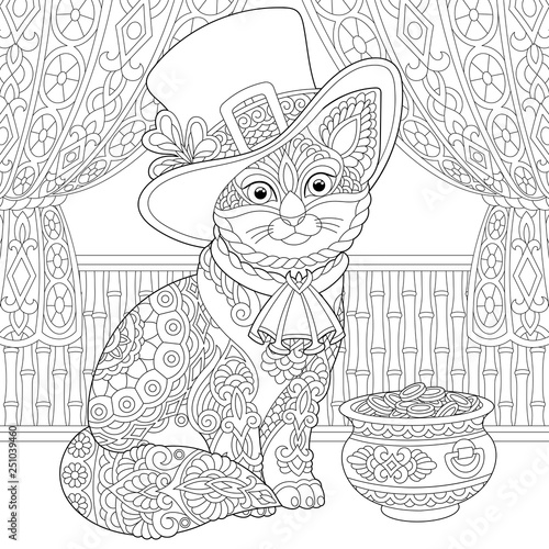 St. Patrick Day zentangle cat coloring page photo