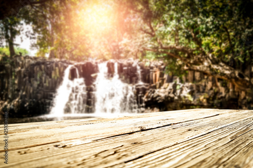 Desk of free space and waterfall 