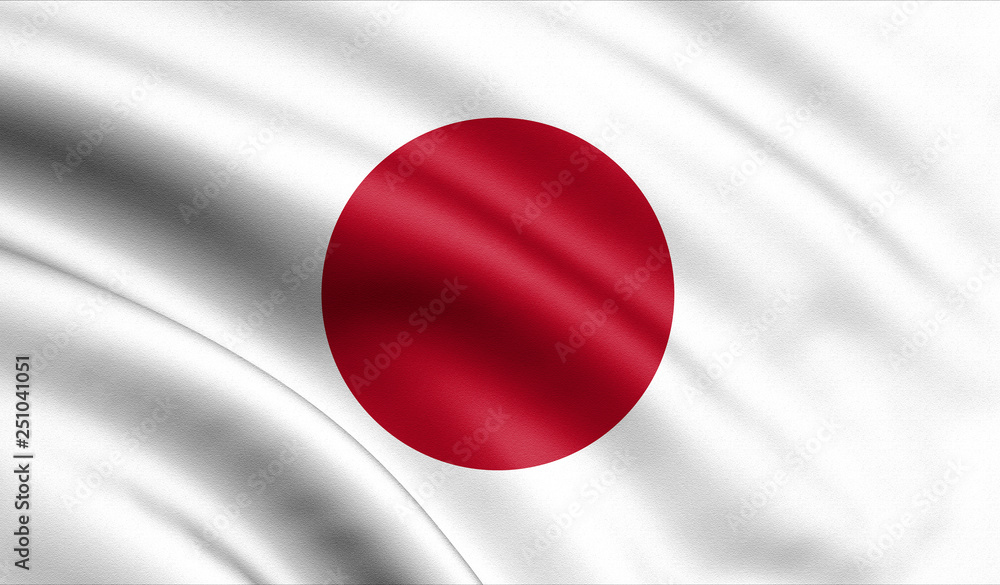 Naklejka premium Japan flag blowing in the wind. Tokyo. Background texture. 3d rendering, waving flag. – Illustration