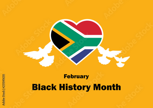 Black History Month vector. Flag of South Africa in Heart shape. February 2019, African-American History Month. Important day