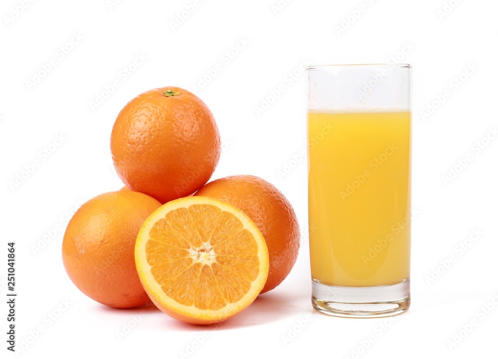 fresh squeezed orange juice - glass with fresh squeezed orange juice and oranges isolated on white fresh squeezed orange juice - glass with fresh squeezed orange juice and oranges isolated on white
