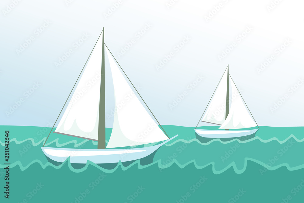 Two sailboats crossing the sea