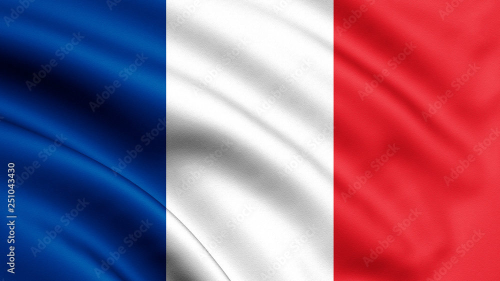 France flag blowing in the wind. Background texture. 3d rendering, wave. UEFA Euro 2020. Football. 3d illustration.