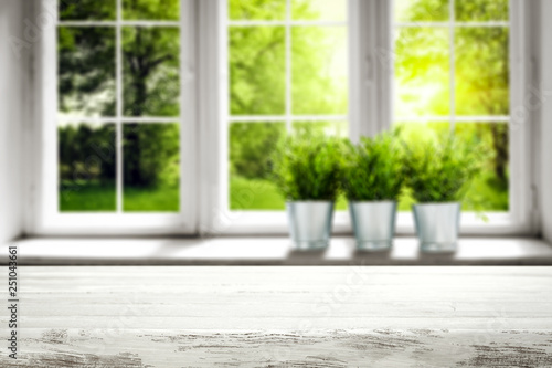 spring desk and white window space 