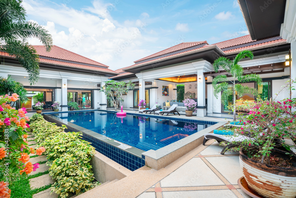 home or house building Exterior and interior design showing tropical ...