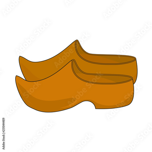   Netherlands. Vector illustration of simple traditional wooden shoes . Isolated on white background.