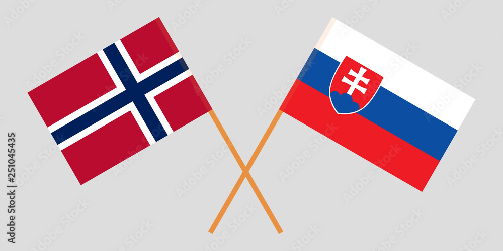 Slovakia and Norway. The Slovakian and Norwegian flags. Official colors. Correct proportion. Vector