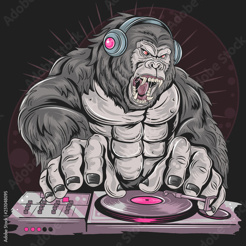 GORILLA DJ MUSIC PARTY DETAL VECTOR