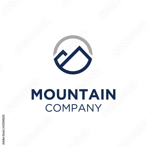 Simple Circular Line Mountain Peak Mount Letter M Logo design	