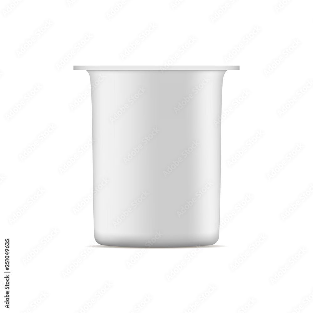 Yogurt cup mockup isolated on white background - front view. Yoghurt packaging mock up. Vector illustration Yogurt cup mockup isolated on white background - front view. Yoghurt packaging mock up. Vector illustration